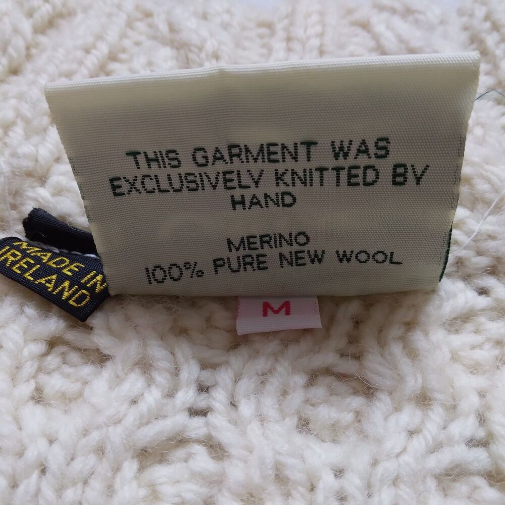 Carraig Donn Fisherman Sweater Cream Cable Knit Wool Ireland Zip Womens Medium - Picture 7 of 14